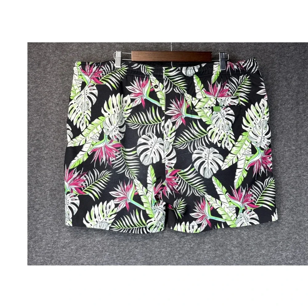 Tommy Bahama Mens XL Tropical Floral Monstera Swim Trunks Black‎ ST924707 Loud
